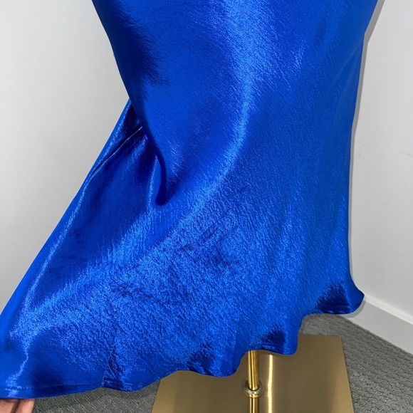 Blue Satin Maxi Dress with Cowl Neckline & Spaghetti Straps - Picture 5 of 13